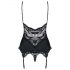 Obsessive 810-COR-1 - top con reggicalze in pizzo e perizoma (nero)