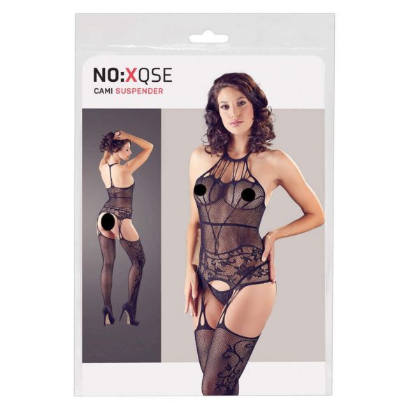 NO:XQSE - Rankenmuster und Riemen Dessous Set mit Tanga - Schwarz (S-L)