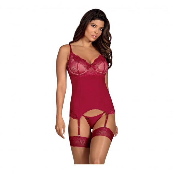 Obsessive Rosalyne - Corset-style Garter Top with Thong (Burgundy)