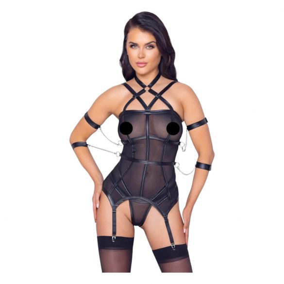 Cottelli Bondage - Top with Hand Restraints and Thong (Black)  - M