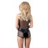 Cottelli - glanzend net bodysuit (zwart)