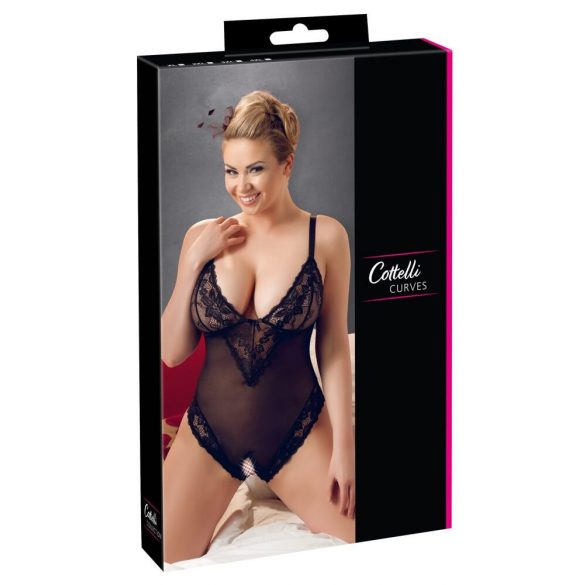 Cottelli Plus Size - bodi od čipke (crni)