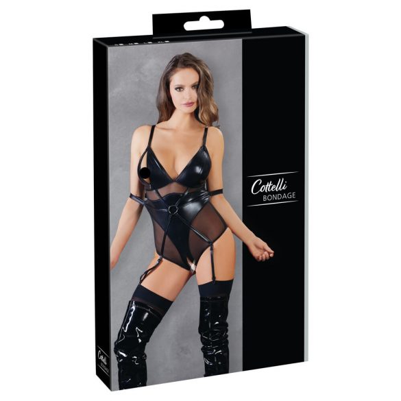 Cottelli Bondage - Glänzender Body mit Handschellen (schwarz)