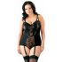 Cottelli Plus Size - Floral Suspender Bodysuit (Black)