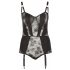 Cottelli Plus Size - Floral Suspender Bodysuit (Black)