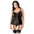 Cottelli Plus Size - bloemenbody voor vrouwen met jarretels (zwart) - 85F/L