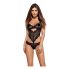 Obsessive Alluria - body din dantelă cu flori (negru)  - L/XL