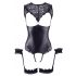 Cottelli Bondage - body ouvert brillant et menottes (noir) - M