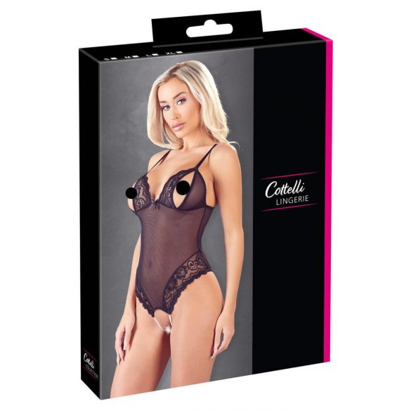 Cottelli - body ouvert en dentelle avec perles (noir)