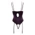 Abierta Fina - Strappy Rhinestone Bodysuit (Black)  - 80B/M