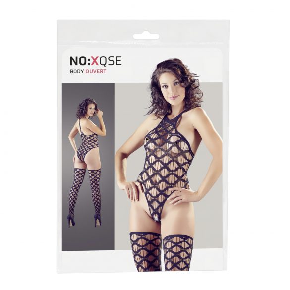 NO:XQSE - Wavy Bodysuit and Thigh High Set - Black (S-L)