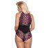 Cottelli Plus Size - bloemen body (zwart-paars)