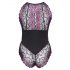 Cottelli Plus Size - Floral Bodysuit (Black-Purple)  - 4XL