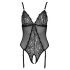 Cottelli - Lace Garter Bodysuit with Openings (Black)