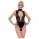 Abierta Fina - Lace, Open Bodysuit with Rhinestones (Black)