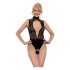 Abierta Fina - Lace, Open Bodysuit with Rhinestones (Black) - M