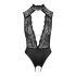 Abierta Fina - Lace, Open Bodysuit with Rhinestones (Black) - M