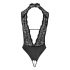 Abierta Fina - Lace, Open Bodysuit with Rhinestones (Black) - M