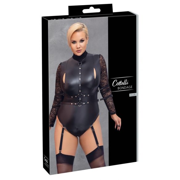 Body cu mâneci din dantelă Cottelli Bondage Plus Size (negru)