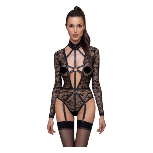 Cottelli - Transparent, Low-Cut Strappy Bodysuit (Black)