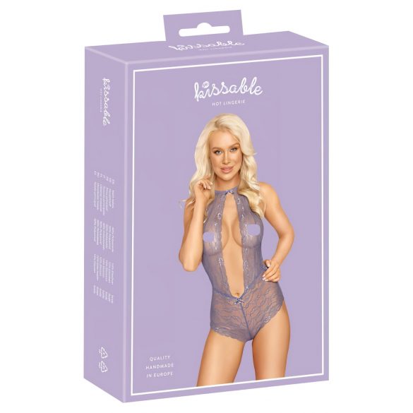 Kissable - Lace Bodysuit with Choker (Purple)  - L/XL