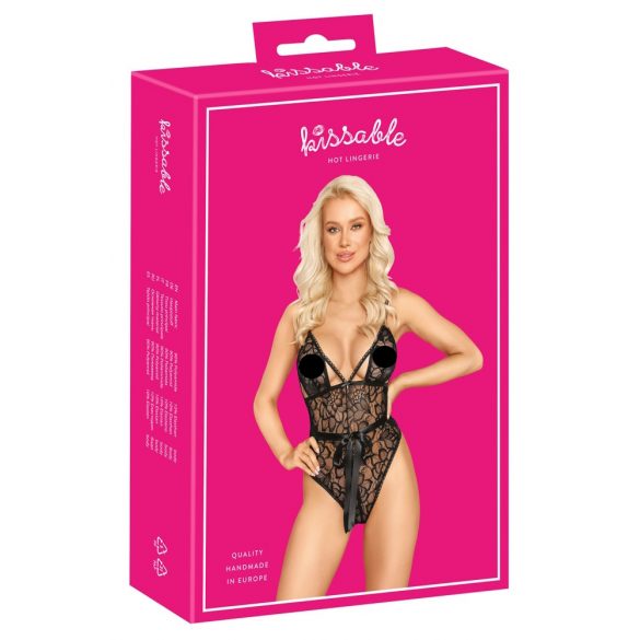 Kissable - Spitzenbody mit Satinschleife (schwarz)  - L/XL