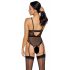 Cottelli - Open Strappy Bodysuit with Garter (Black)  - M