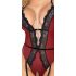 Abierta Fina - Open Garter Bodysuit (Black-Red)