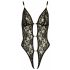 Abierta Fina - Open Lace Bodysuit with Rhinestones (Black-Gold)  - L