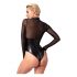 Noir - Shiny Sheer Bodysuit (Black)  - M