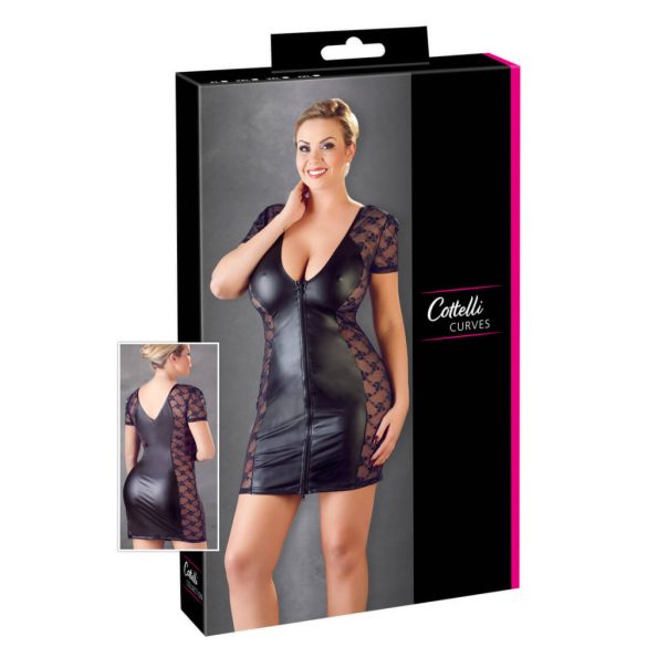 Cottelli Plus Size - Schleifenverziertes, Spitzenkombiniertes Kleid (schwarz)