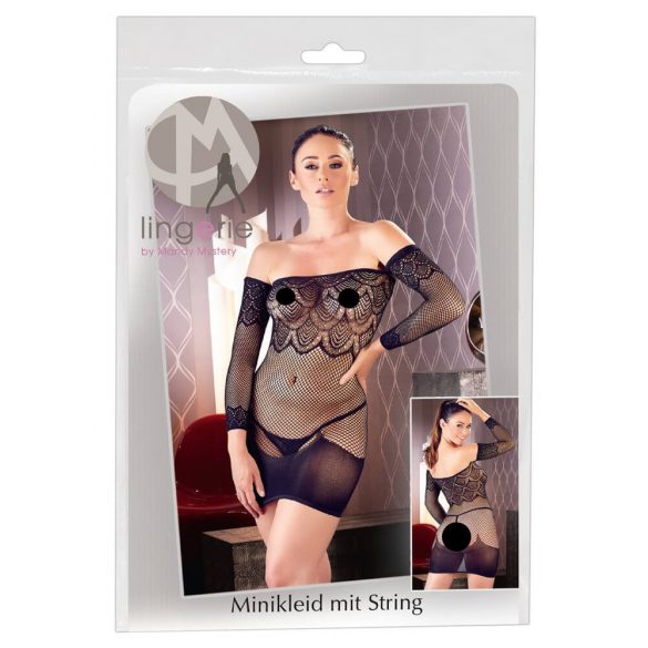 Mandy Mystery - Netz-Rohrkleid mit Garter-Set und String - Schwarz (S-L)