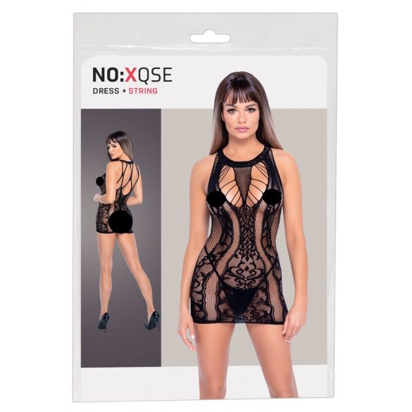 NO:XQSE - Lace Pattern Fishnet Mini Dress (Black)