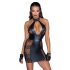 Noir - Black Corset Mini Dress with Plunging Neckline