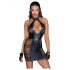 Noir - Black Corset Mini Dress with Plunging Neckline  - M