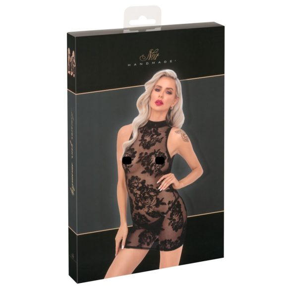 Noir - besticktes, rosenbedecktes, transparentes Minikleid (schwarz)