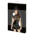 Noir - Shiny Dress with Lace Top and Corset (Black) - M