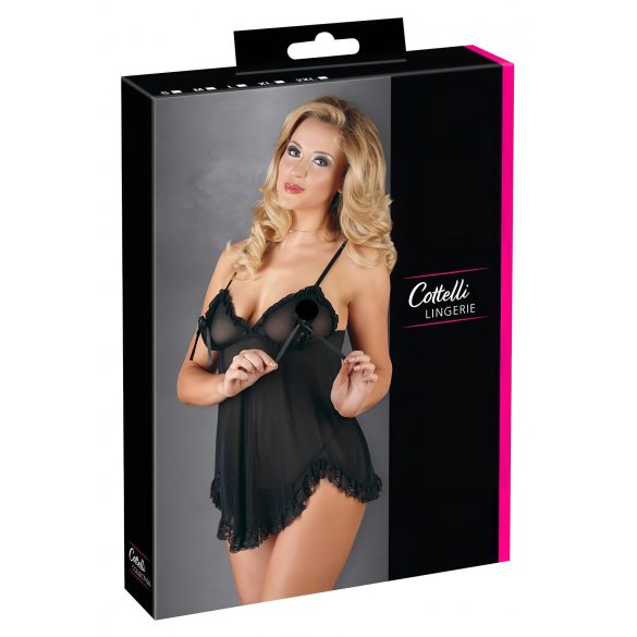 Cottelli - Sheer, Ruffled Babydoll (Black)  - M