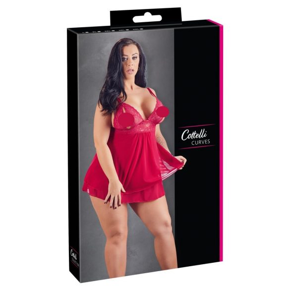 Cottelli Plus Size - δαντελωτό, ελαφρύ babydoll (κόκκινο)  - 3XL