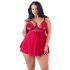 Cottelli Plus Size - δαντελωτό, ελαφρύ babydoll (κόκκινο)  - 3XL