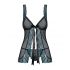 Obsessive Amanta - babydoll avec broderie et string (noir-turquoise)