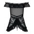 Obsessive Flores - Completo Intimo Babydoll con Tanga in Pizzo e Volant (Nero)