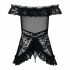 Obsessive Flores - gerimpte bloemen babydoll met string (zwart)