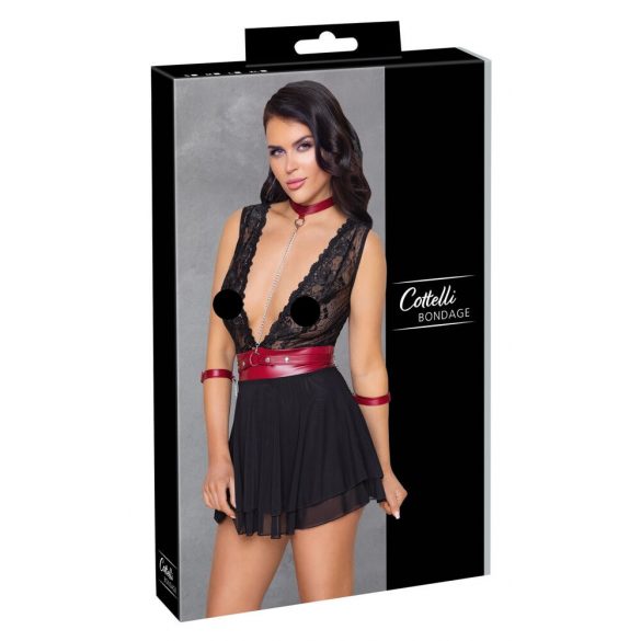 Cottelli Bondage - spets babydoll med halsband (svart)