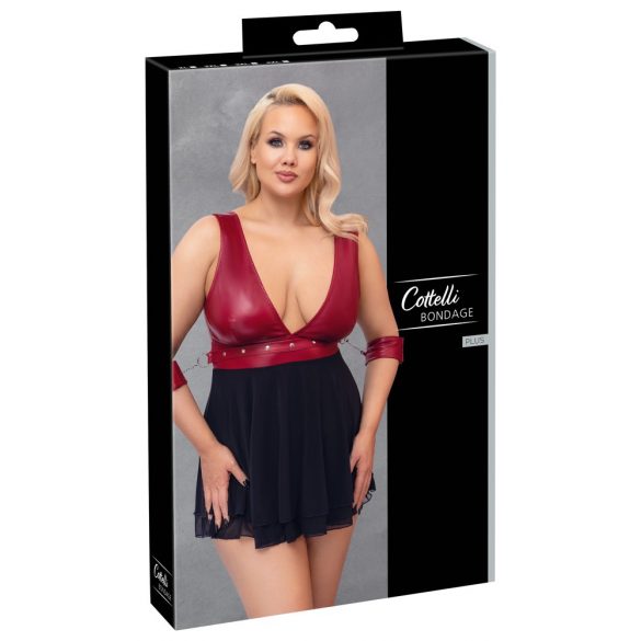 Cottelli Bondage Plus Size - Głęboki dekolt babydoll (czerwono-czarny)