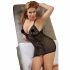 Cottelli Plus Size - Lace-Insert Sheer Negligee (Black)  - 3XL