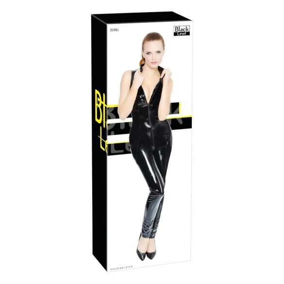 Black Level - Glossy Zippered Jumpsuit (Black)  - M