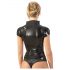 Latex zip-front, short-sleeve top (black)  - S