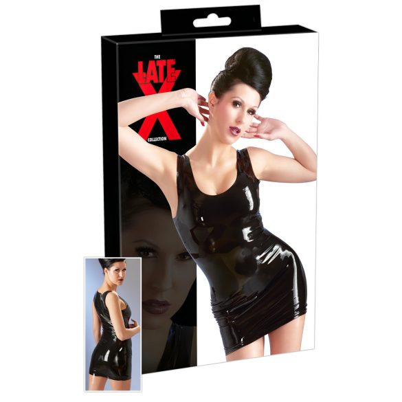 Latex Sleeveless Mini Dress (Black)  - S