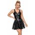 Latex Mini Dress with Ruffle Skirt (Black)